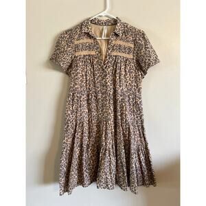 Anthropologie Animal Leopard Print Georgina Tiered Lined Shirt Dress Size Small